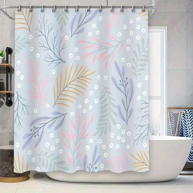 Dai Jiaochuan Duschvorhang mit buntem Blumendekor, wasserdicht und schimmelresistent, Farben: Hellblau, Grün, Rosa, B/H: 90 x 180 cm - Bild 1