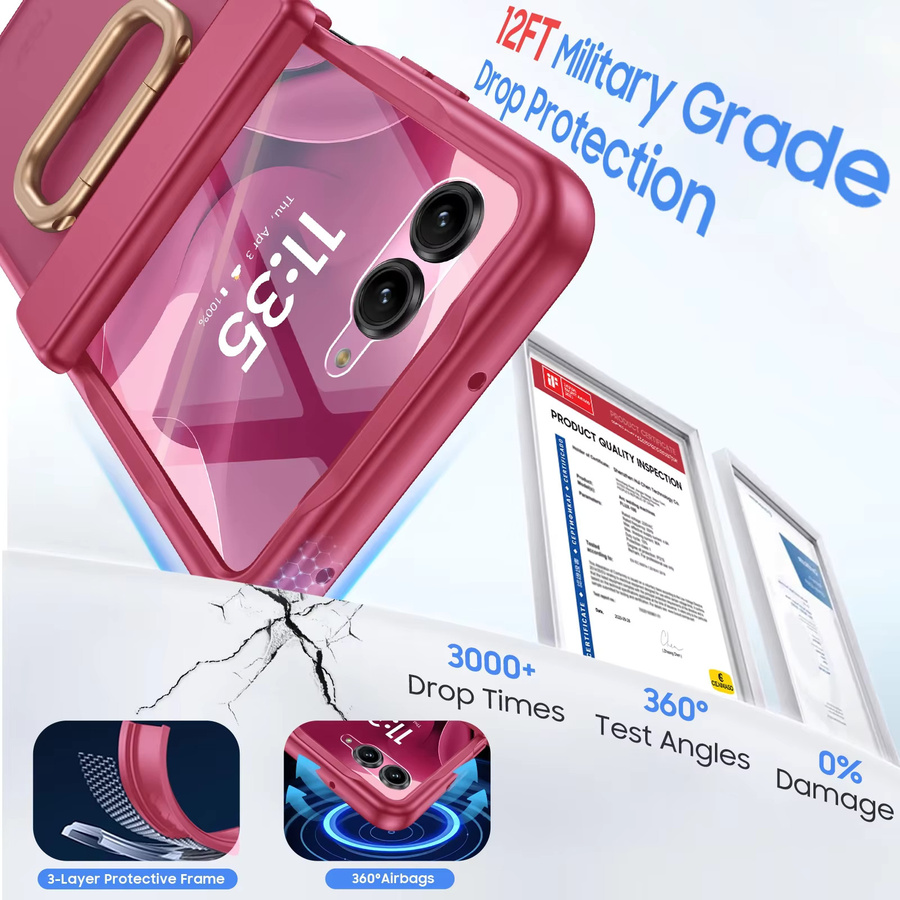 Schutzhülle für Motorola Razr 60 Ultra mit Fingerring, integriertem Schutzfilm und magnetischem Scharnier in Rosarot - Bild 2