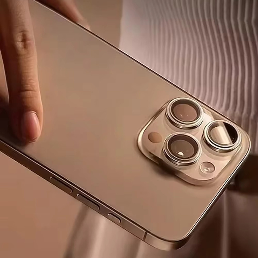 2-3 Stück Kamera Objektiv Schutz für Apple iPhone 16 15 14 13 12 11 Pro Max Plus aus Metall mit Glas in Desert Titanium und Gold - Bild 5