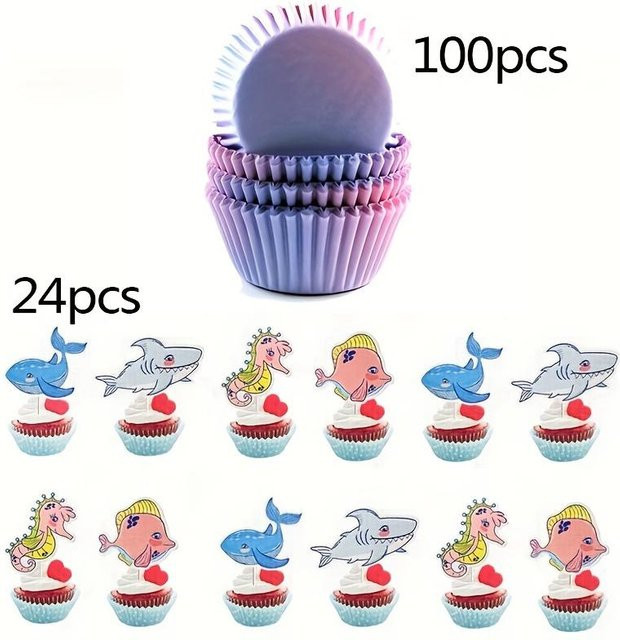 SZ-Damai Kuchenstecker Set mit 24 Cartoon Ozean Hai Motiven in Grau und Multicolour aus Papier zur Dekoration für deine Geburtstagsfeier - Bild 1