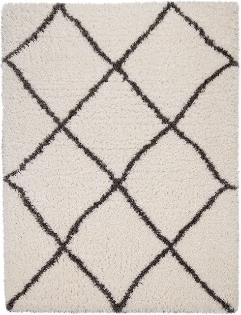 Hochflor-Teppich Mahara in Beige mit Rautenmuster im Skandi-Stil, B/T: 80 x 150 cm - Bild 1