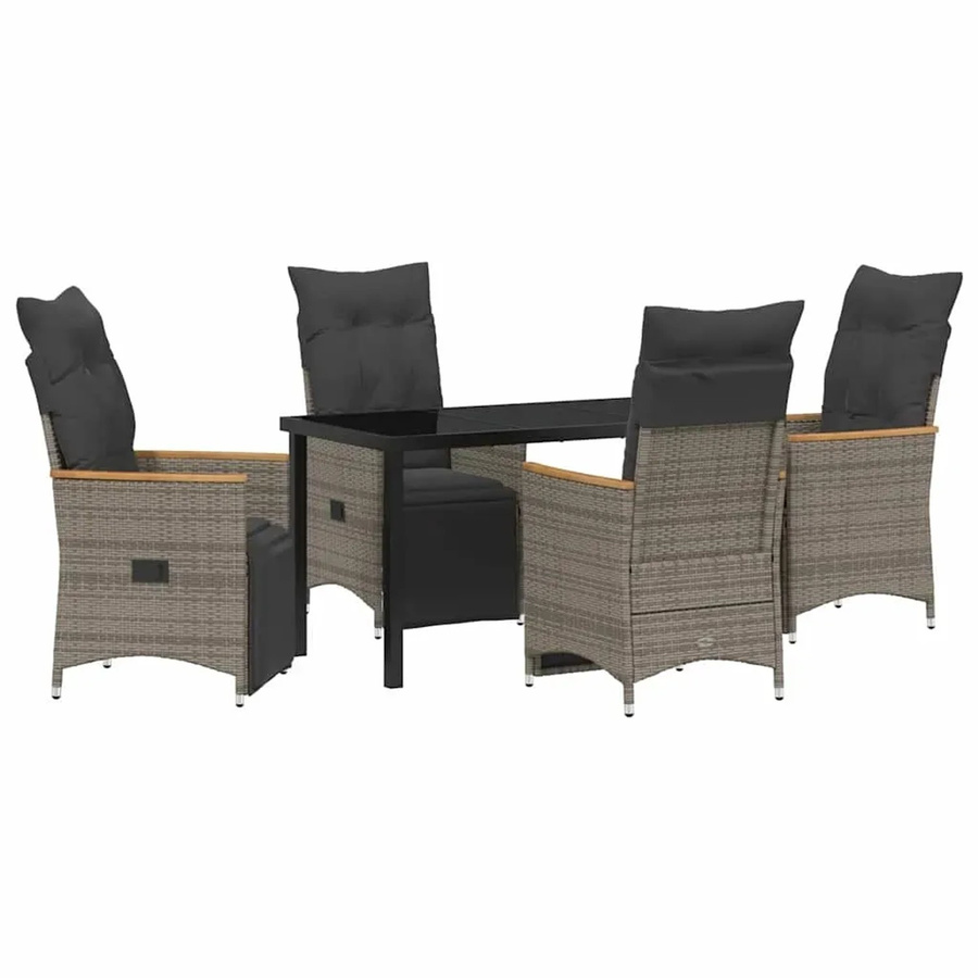 vidaXL Garten Essgruppe aus Poly Rattan und Stahl mit Kissen und Sicherheitsglas in Grau, 5-teilig - Bild 2