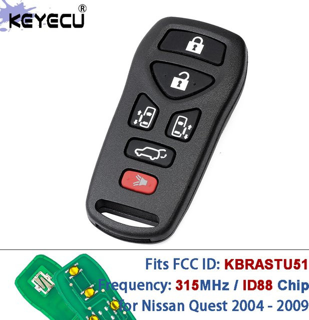 KEYECU Funkfernbedienungsschlüssel für Nissan Quest 2004 bis 2009, 315 MHz, Schwarz, FCC ID: KBRASTU51, P/N: 28628-5Z200 - Bild 1