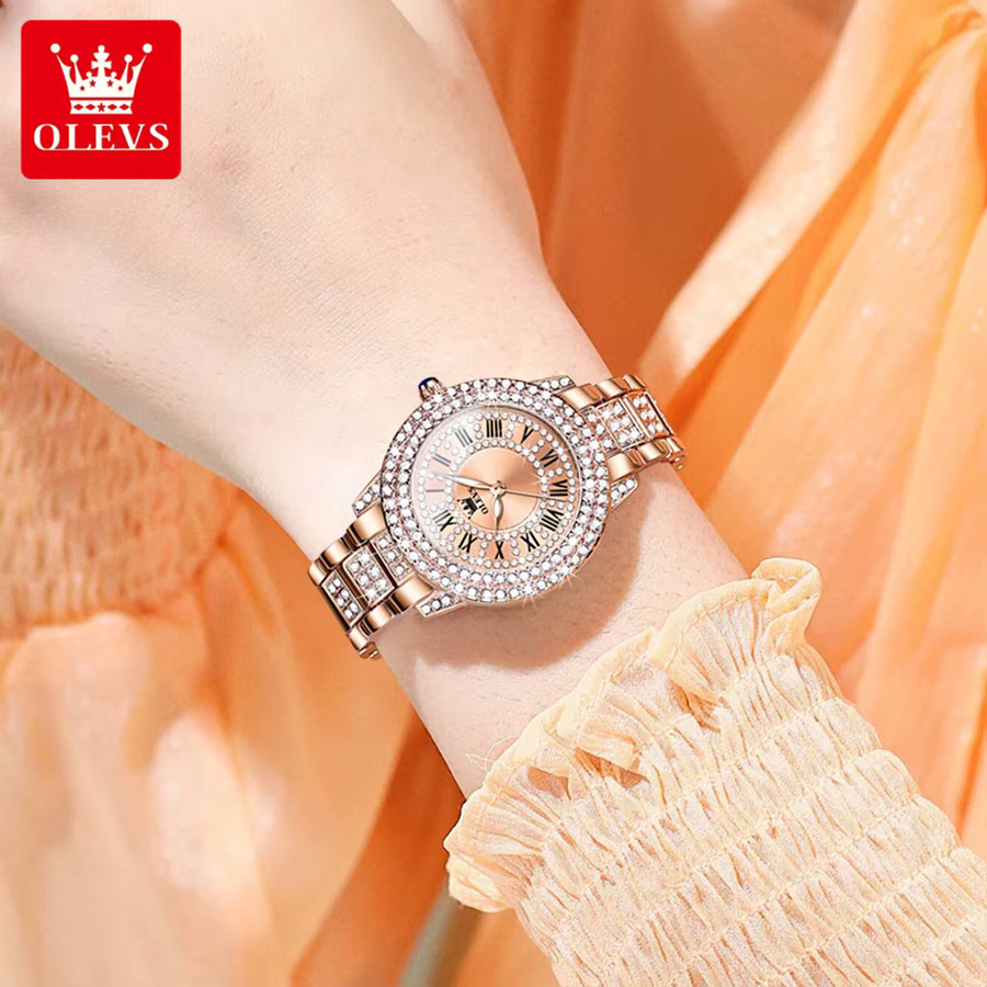 Olevs Armbanduhr Edelstahl, Roségold, Diamant, Quarz, Damen - Bild 2