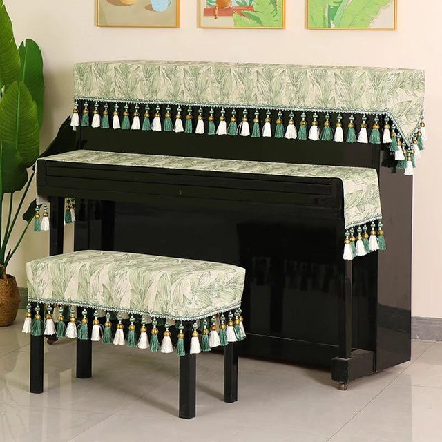 Super Six E-Piano Abdeckung mit Pflanzenmuster und Perlenfransen in Grün, B/T: 56 x 36 cm - Bild 1
