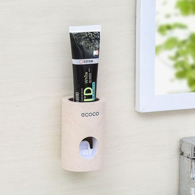 Ecoco Automatischer Zahnpastaspender und Zahnbürstenhalter mit Wandhalterung, Beige - Bild 1