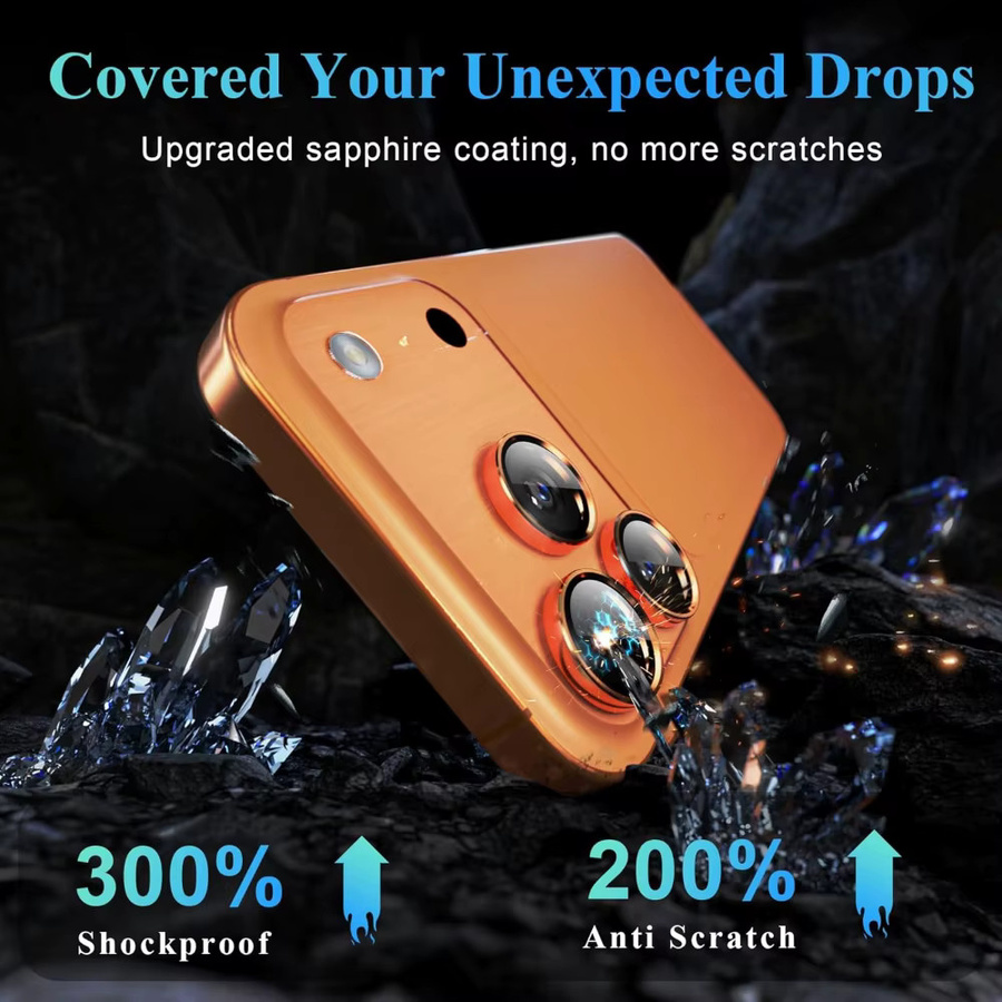 NNBILI 9-teiliges Kameralinsen-Schutzset aus gehärtetem Glas für iPhone 17 16 15 14 13 12 Pro Max in Orange - Bild 3