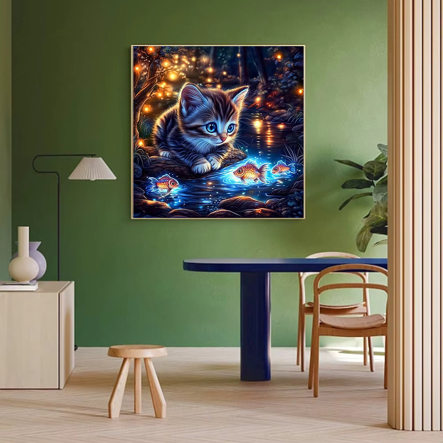 Huacan Diamantmalerei-Set Katze und Fisch mit Vollquadrat- und Rundbohrern, Mehrfarbig, B/H: 20 x 20 cm - Bild 3