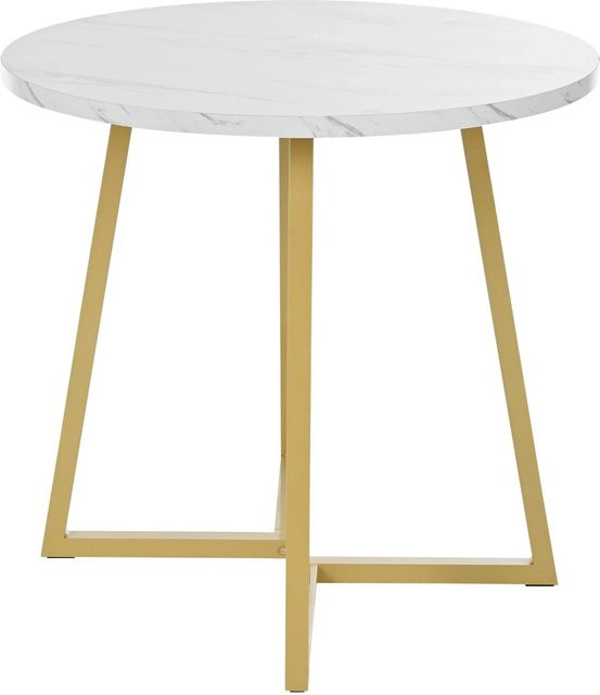 okwish Esstisch rund mit Marmormuster in Weiß und Gold, Durchmesser: 92 cm, Höhe: 75 cm - Bild 1