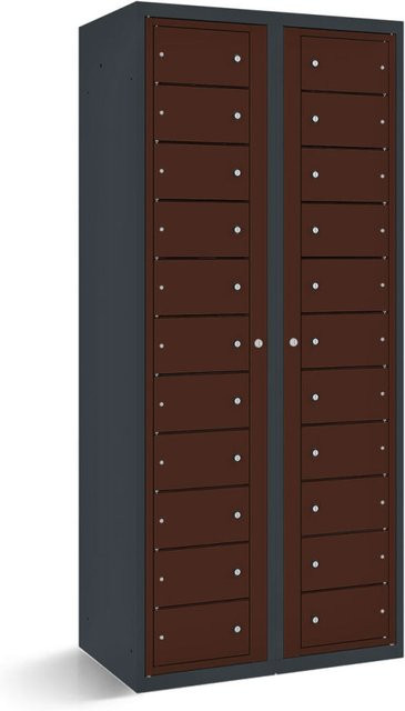 rotstahl Fächerschrank mit 22 Fächern und Zentraltüren, Korpus Anthrazit, Mahagoni, B/T/H: 80 x 50 x 180 cm - Bild 1