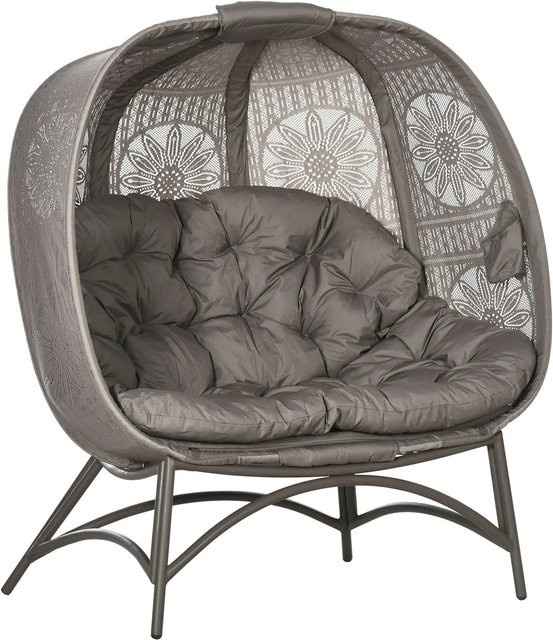 Furnicato Gartenstuhl klappbar für 2 Personen mit Blumenmuster in Sand, B/T/H: 126 x 75 x 142 cm - Bild 1