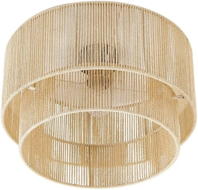 Lindby Deckenlampe Anuva Landhaus Vintage Rustikal aus Papier in Beige und Holz Hell, 1-flammig, E27, Durchmesser: 45,0 cm, Höhe: 15,0 cm - Bild 1