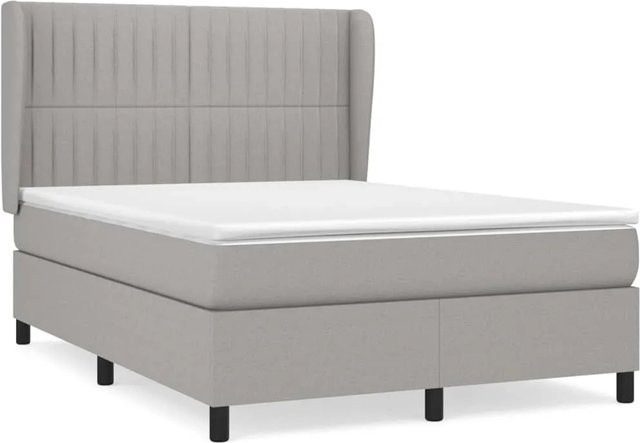 vidaXL Boxspringbett Hybrid mit Matratze und Kopfteil, Hellgrau, B/T/H: 140 x 190 x 128 cm - Bild 1