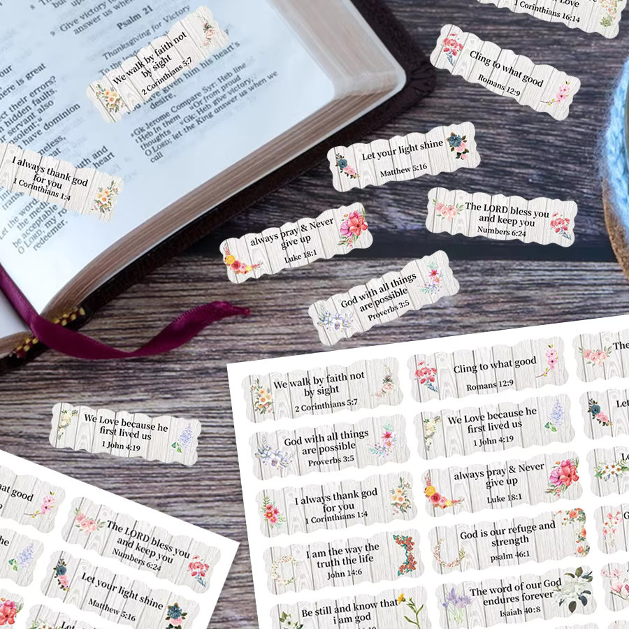 240 Stück religiöse Aufkleber mit Blumen-Stil und Bibelvers für deinen Planer in Grau und Multicolour - Bild 2