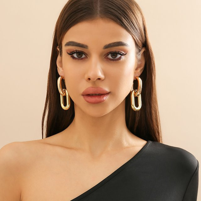 PuRui Ohrringe, O Form Link Chunky Tropfen, Damen - Bild 1