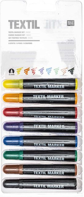 Rico Design Textilmarker Basic Set mit 8 bunten Farben für Stoffe - Bild 1