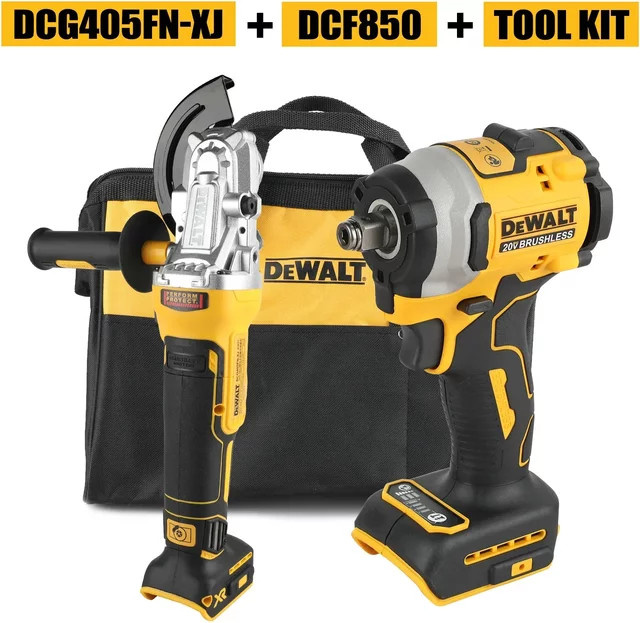 DeWalt Handwerkzeugset mit bürstenlosem Elektroschrauber DCF850 und Hochleistungs-Winkelschleifer DCG405FN in Gelb - Bild 1