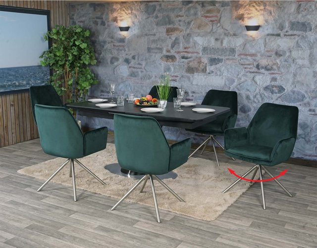 6er-Set MCW Esszimmerstühle G67 mit Armlehnen aus grünem Samt und Edelstahl, drehbar mit Auto-Return-Funktion, B/T/H: 60 x 60 x 86 cm - Bild 1