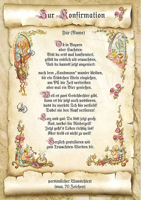 Personalisierte Konfirmationsurkunde von tantum graphic in Beige auf Papier mit individuellem Wunschtext - Bild 1