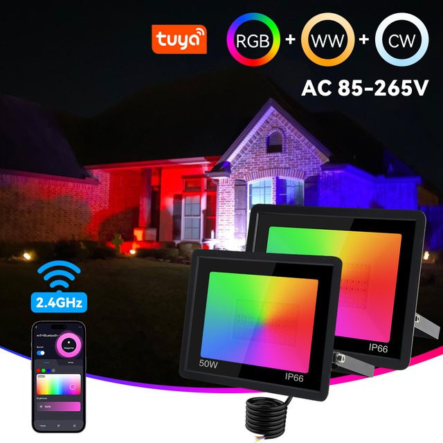 TUYA Smart RGB Flutlicht RGBCW mit WIFI-Steuerung, IP65 Outdoor Strahler für Garten und Außenbereich, Mehrfarbig - Bild 1