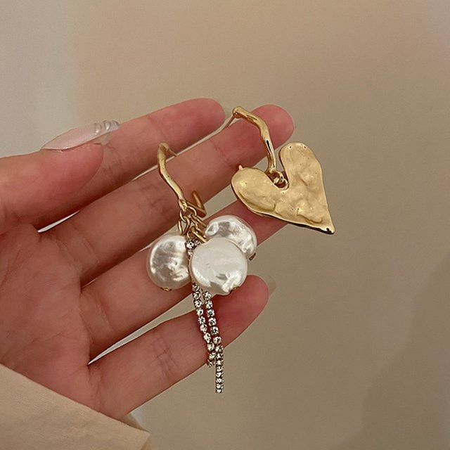 Yerik Ohrringe, Herz-Quasten, Imitationsperle, Gold, Damen - Bild 1