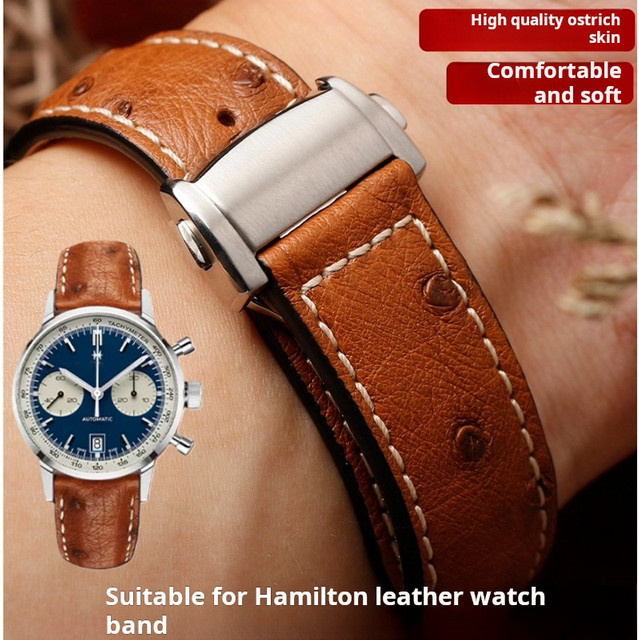 Hamilton Uhrenarmband Straußenleder, Faltschließe, 20 mm, 22 mm, Unisex - Bild 1