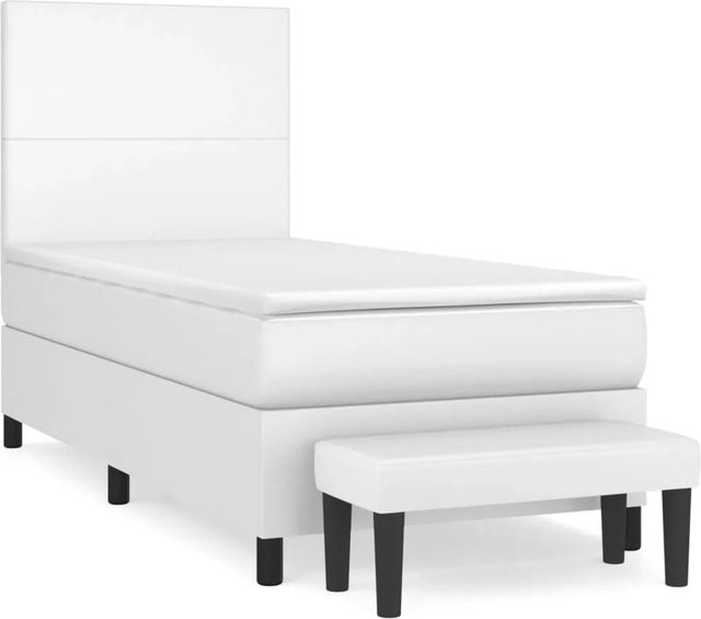 vidaXL Boxspringbett mit Matratze in Weiß aus Kunstleder und Stoff, B/T/H: 90 x 193 x 128 cm - Bild 1