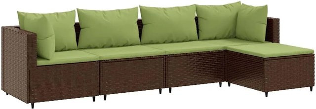 vidaXL 5-tlg Garten-Lounge-Set in L-Form aus braunem Poly-Rattan mit Polstern und Kissen - Bild 1