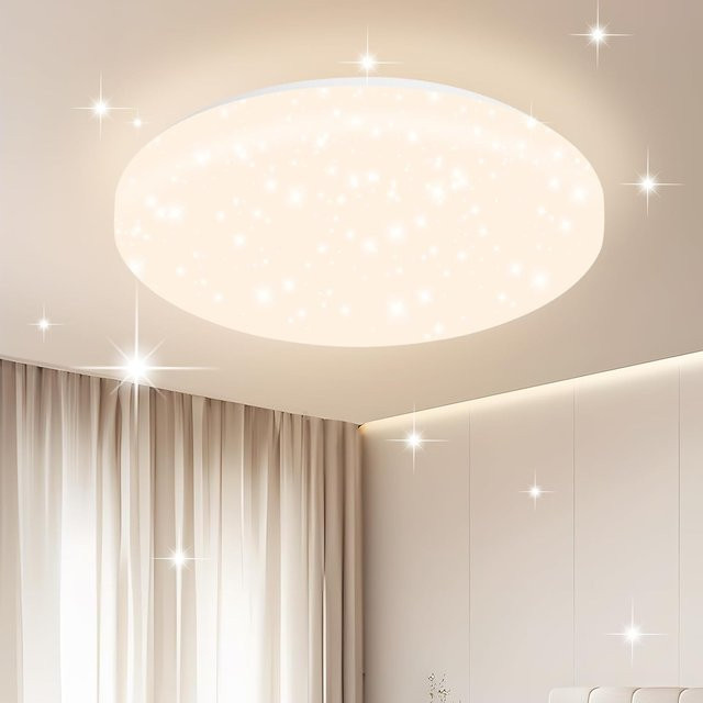 Cliheet LED-Deckenleuchte in Weiß, runde Unterputzleuchte mit Sternenhimmel-Effekt, 15 W, 4000 K, Durchmesser: 21 cm - Bild 1