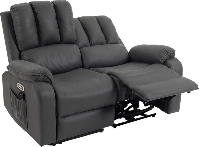 HOMCOM 2-Sitzer Elektrisches Relaxsofa mit Massage- und Heizfunktion, Leathaire Fernsehsessel in Dunkelgrau mit USB- und USB-C-Anschlüssen - Bild 1