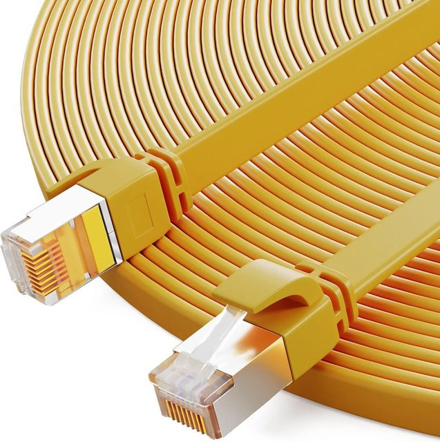hb-digital LAN Kabel CAT 7 Flach Patchkabel U/FTP RJ45 Gelb, Länge: 5 m - Bild 1