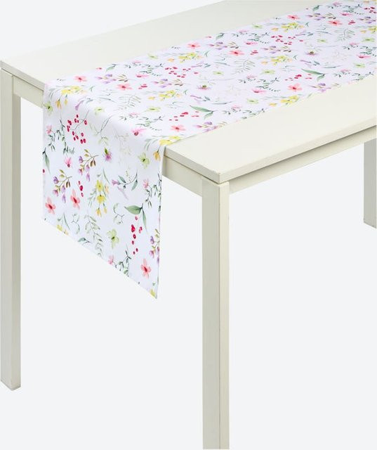 NKD Tischläufer mit Blumen-Motiv in Weiß und Multicolour, B: 40 cm, L: 140 cm - Bild 1