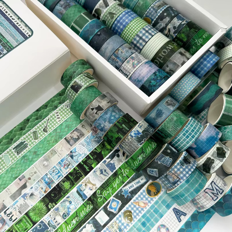 36 Rollen Washi-Tape-Kollektion im Retro-Stil in Blau und Grün mit verschiedenen Mustern aus Papier - Bild 2