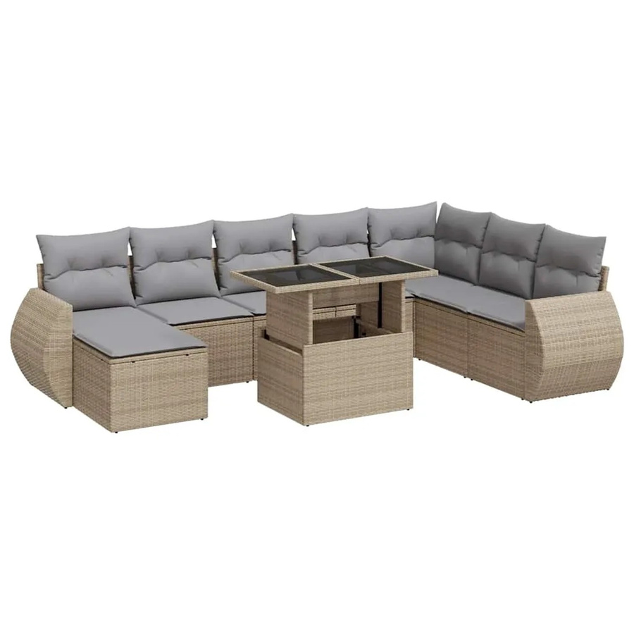 vidaXL 9-tlg. Garten-Sofagarnitur in L-Form aus Poly-Rattan mit Kissen in Beige-Grau - Bild 2