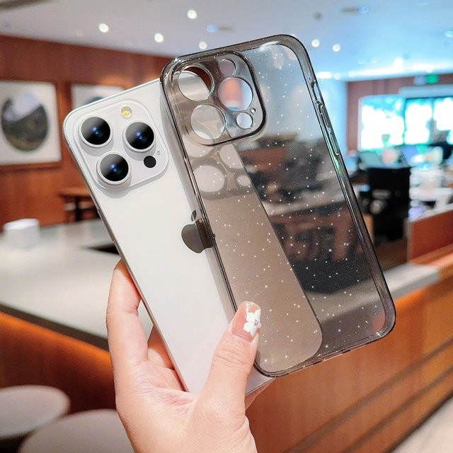 Stoßfeste TPU-Glitzer-Handyhülle in Transparent für iPhone 11 bis iPhone 16 Pro Max mit Silikon-Schutz und Objektivschutz - Bild 1