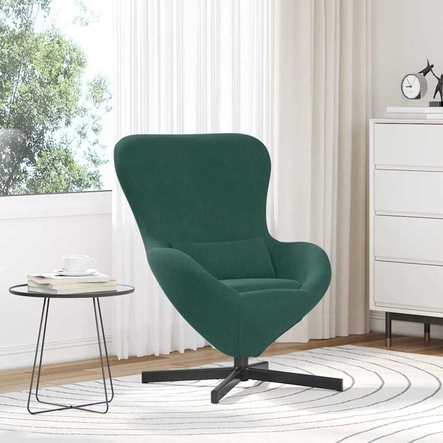 vidaXL Eiersessel Dunkelgrün aus Samt mit Metallgestell, B/T/H: 63 x 73 x 90 cm - Bild 2