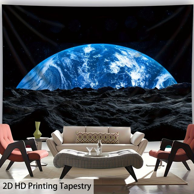 VIKAMA Cosmic Perspective HD Wandteppich Erde aus Mondperspektive Blau B: 60 cm, H: 40 cm - Bild 1