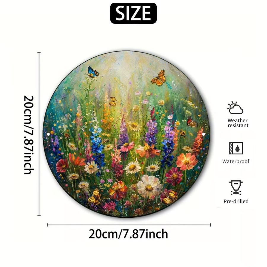JESSLY Vintage Wandkunstschild aus Metall mit Schmetterling und Blumen in Mehrfarbig, Rundes Aluminium-Dekor für Wohnzimmer und Schlafzimmer - Bild 3