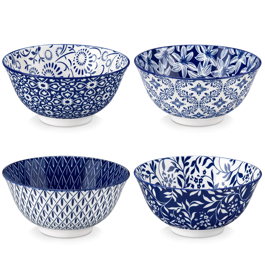 vancasso Selene 4-teiliges Porzellan-Müslischalen-Set in Blau/Weiß mit 630 ml pro Schale - Bild 6
