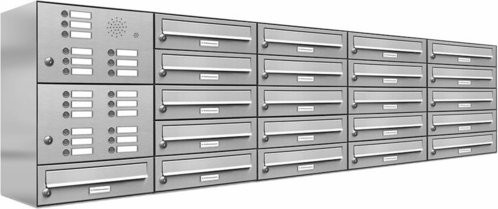 AL Briefkasten-System für 21 Parteien zur Aufputzmontage, Farbe: Silber, B/H/T: 153,342 x 57,5 x 27,5 cm - Bild 1