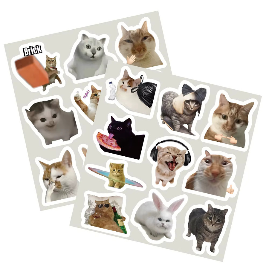 56 Stück Kawaii Cat Meme Sticker Set von AnimeWorlds Store, wasserfeste UV-beschichtete Aufkleber in Multicolour für Journaling und Geräte - Bild 5