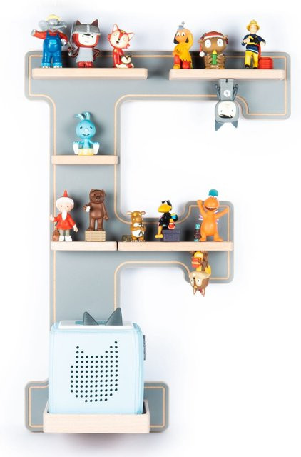 BOARTI Kinderregal Buchstabe F aus Holz als Wandregal für Toniebox und Figuren mit Magneteinsätzen, H x B x T: 54 x 38 x 19 cm - Bild 1