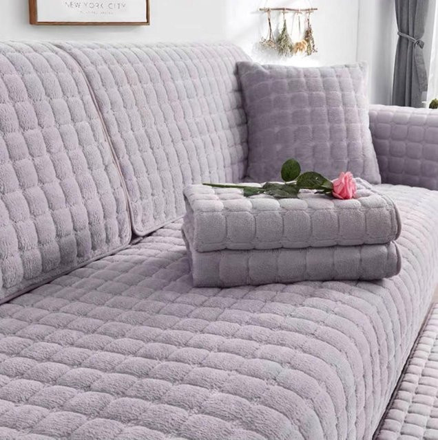 Warm Magpie Home Sofabezug aus weichem Plüsch in Lichtgrau, rutschfester Schonbezug für dein Sofa, Breite: 70 cm, Länge: 210 cm - Bild 1