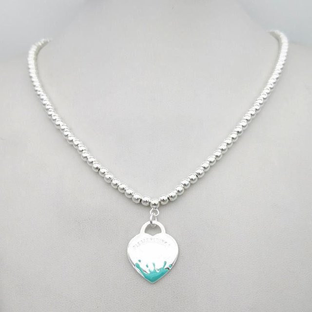 Halskette 925 Silber, Blau Emaille, Wasser Blume Herz, Damen - Bild 1