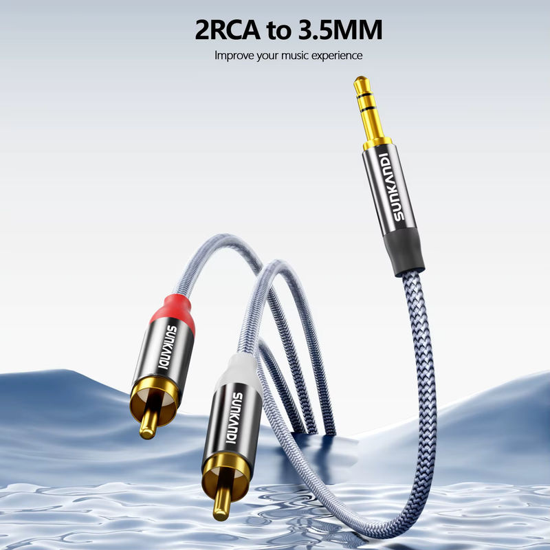 SUNKANDI Stereo-Aux-Kabel 3,5 mm Klinke auf 2 RCA Stecker in Grau für Smartphones, Tablets und Lautsprecher - Bild 2