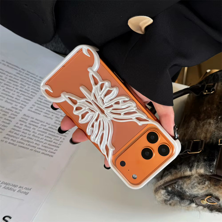 Xeber Handyhülle mit 3D Schmetterling Design in Orange für iPhone 11 bis iPhone 17 Pro Max Plus Air Frosted Hard Back Cover mit Wärmeableitung - Bild 4