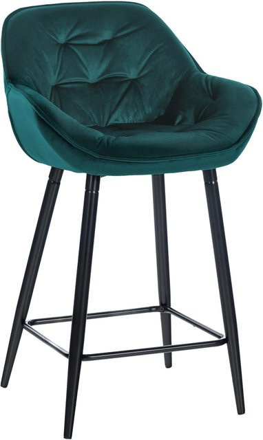 DELUKE Barhocker KUTOR Barstuhl mit Lehne aus Samt in Dunkelgrün, B/T/H: 54 x 57,5 x 103 cm - Bild 1