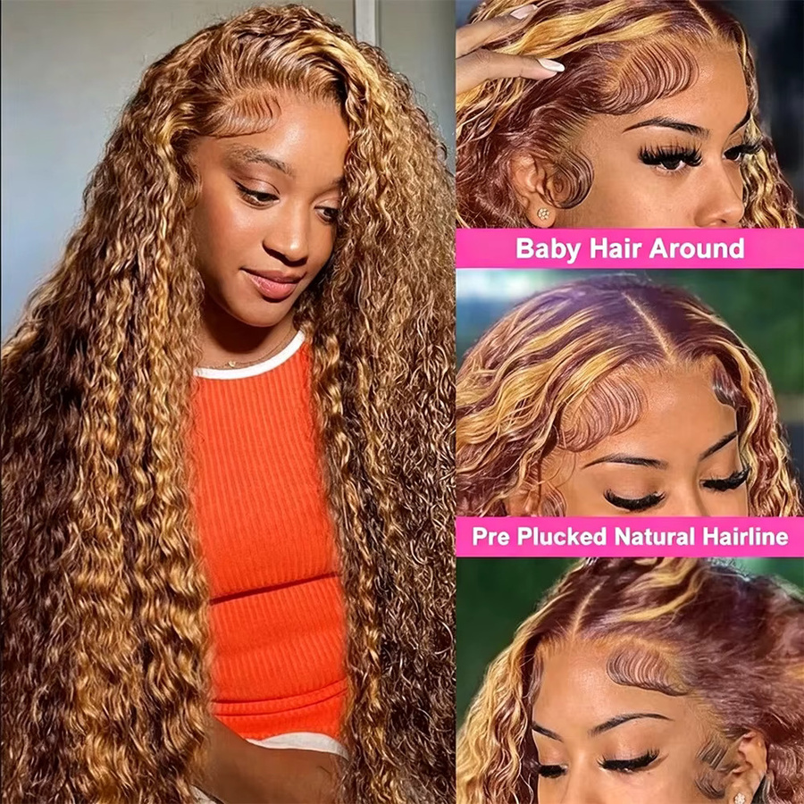FIUMER Echthaar-Perücke, Honigblond, Deep Wave, 30 Zoll, HD Lace Front, Damen - Bild 2