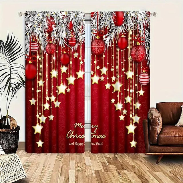 2er-Set Weihnachts-Vorhänge mit Hochverdunkelung in Rot, Polyester mit Ösen, Breite: 160 cm, Höhe: 214 cm - Bild 1