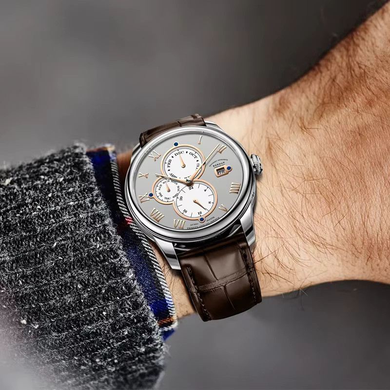 BORMAN Armbanduhr Automatik, Edelstahl, Leder, Weiß, Herren - Bild 1